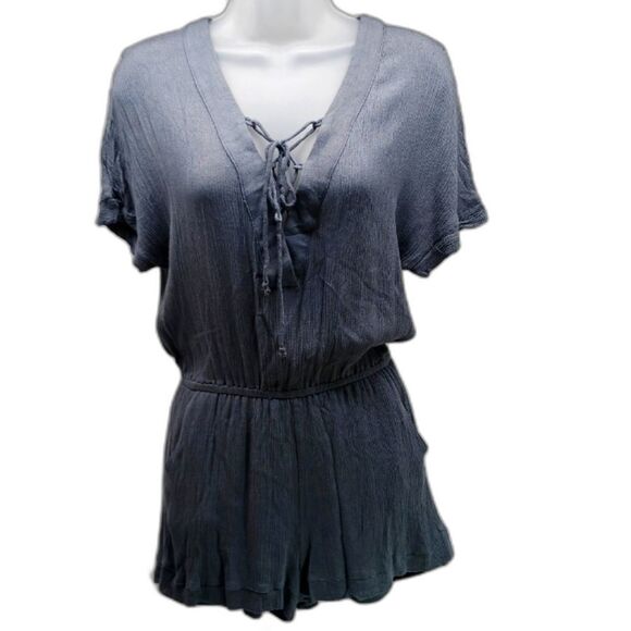 C.Luce Short Romper Back Zip Vneck Tie. Lined Rayon Blend Women's Medium Grey. - Picture 1 of 13